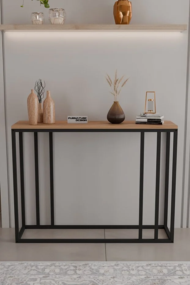 Metal Ayaklı Dresuar Dekoratif Raflı Dresuar Konsol Metal Dresuar 100 Cm